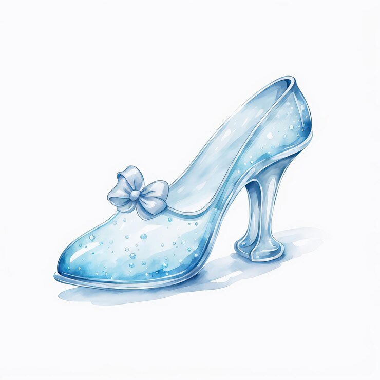 Una hermosa zapatilla de vidrio de tema azul claro y blanco con arco que evoca un sentido de magia y elegancia