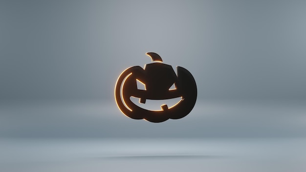 Hermosas abstractas calabazas negras de Halloween con símbolo de luz naranja en un fondo azul 3D