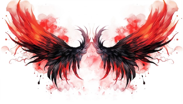 hermosas alas rojas y negras dibujadas en acuarela