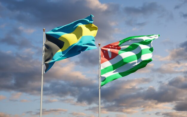 Hermosas banderas del estado nacional de Abjasia y Bahamas juntas