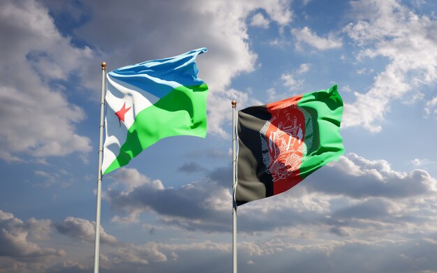 Hermosas banderas del estado nacional de Afganistán y Djibouti