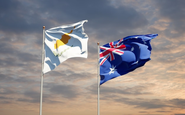Hermosas banderas del estado nacional de Australia y Chipre juntos