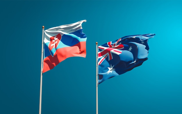 Hermosas banderas del estado nacional de Eslovaquia y Australia juntos