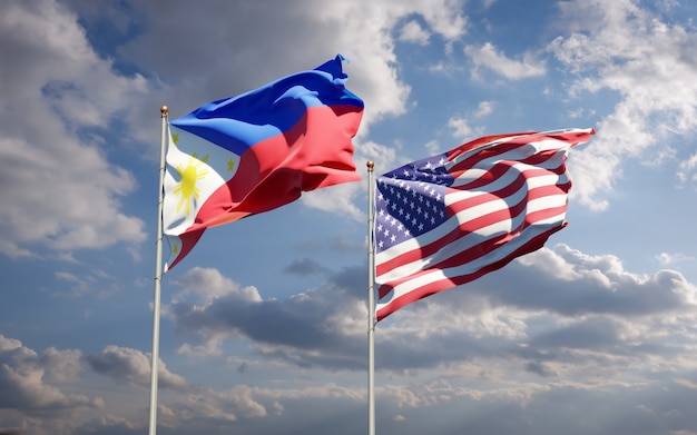 Hermosas banderas del estado nacional de Filipinas y Estados Unidos juntos