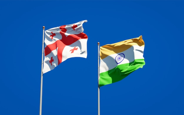 Hermosas banderas del estado nacional de Georgia e India juntos