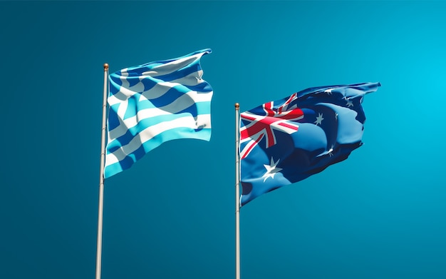 Hermosas banderas del estado nacional de Grecia y Australia juntos