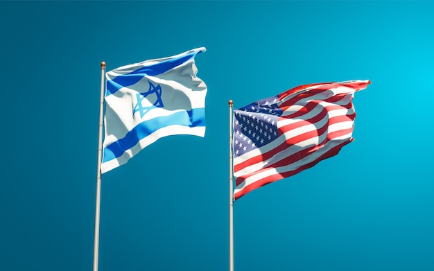 Hermosas banderas del estado nacional de Israel y Estados Unidos juntos