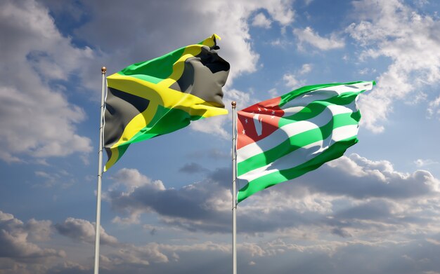 Hermosas banderas del estado nacional de Jamaica y Abjasia juntas