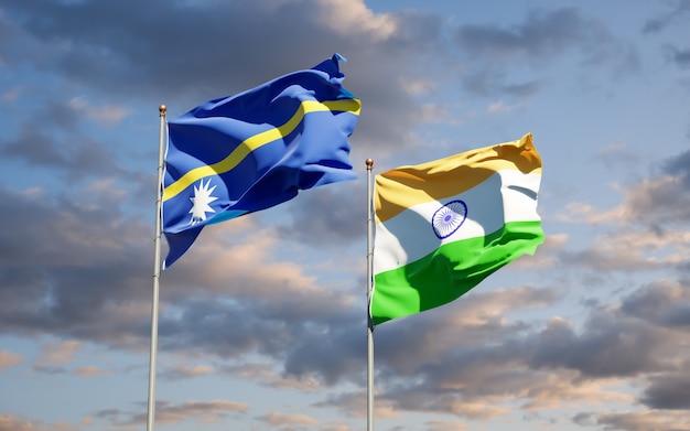 Hermosas banderas del estado nacional de Nauru e India juntos