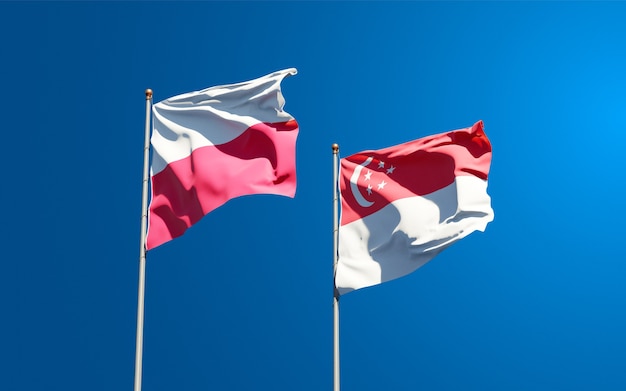 Hermosas banderas del estado nacional de Polonia y Singapur juntos