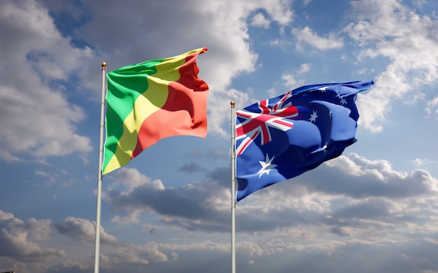 Hermosas banderas del estado nacional de la República del Congo y Australia juntos