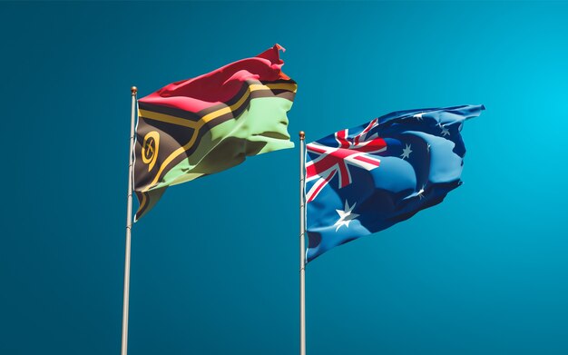 Hermosas banderas del estado nacional de Vanuatu y Australia juntos