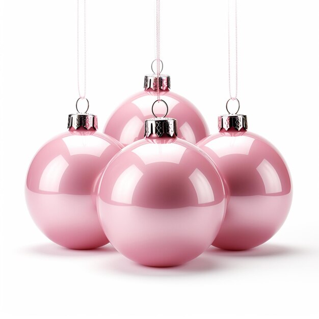 hermosas bolas de Navidad rosadas aisladas en blanco