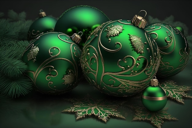 Hermosas bolas navideñas y hermosa Navidad verde.