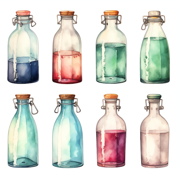 hermosas botellas de leche vintage acuarela Vintage Country Kitchen clipart ilustración