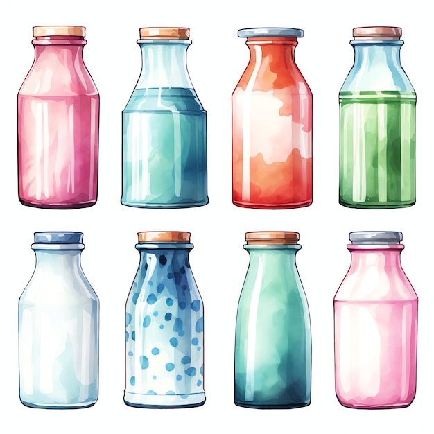 hermosas botellas de leche vintage acuarela Vintage Country Kitchen clipart ilustración