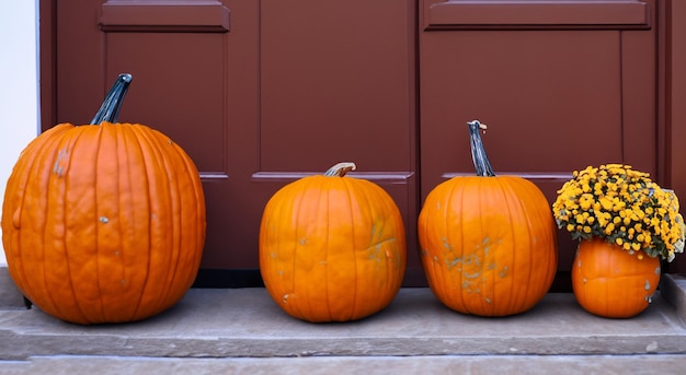 hermosas calabazas afuera de una casa