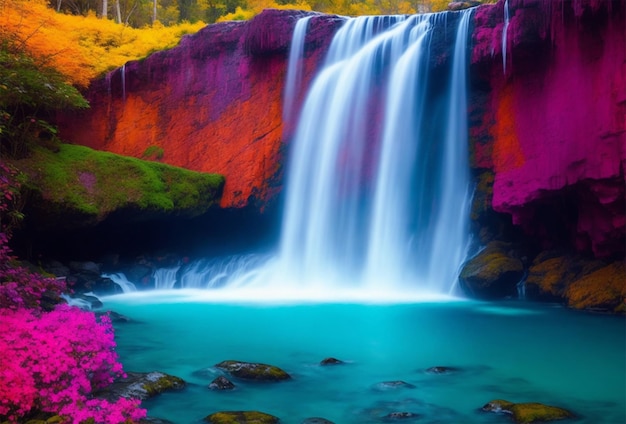 Hermosas cascadas en el bosque de otoño