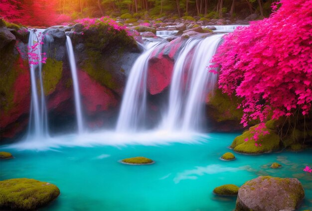 Hermosas cascadas en el bosque de otoño