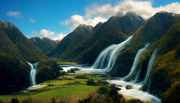 Foto hermosas cascadas de montaña en el bosque