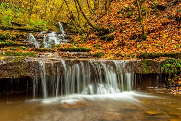 Foto hermosas cascadas región de ternopil en el otoño en el bosque