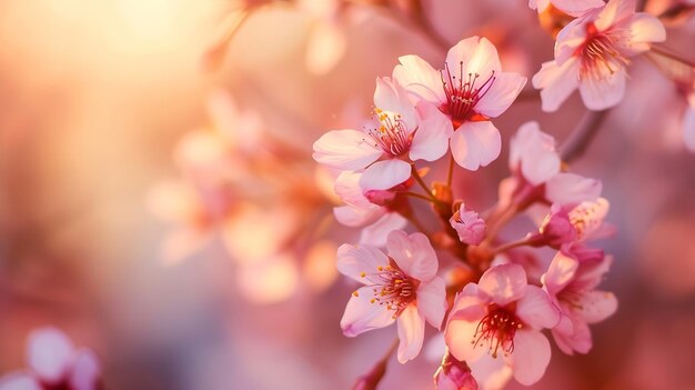 Hermosas cerezas japonesas en flor Sakura Fondo con flores en un manantial da IA generativa