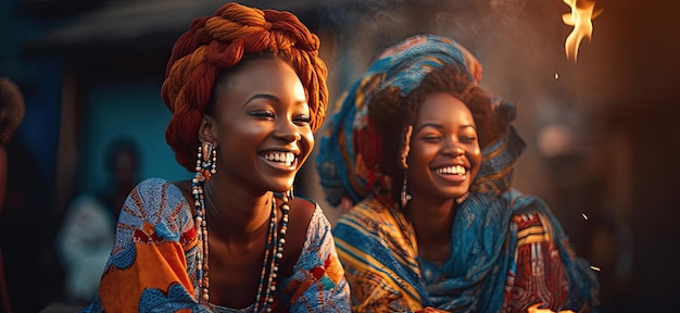 Hermosas chicas afro jóvenes divirtiéndose y sonriendo