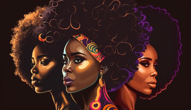 Hermosas chicas afroamericanas con estilo con rizos IA generativa