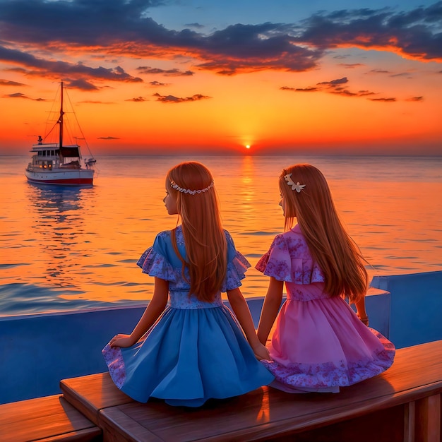 Hermosas chicas en el mar al atardecer y al amanecer impresionantes vistas