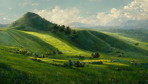 Foto hermosas colinas verdes en verano timp imagen de paisaje realista