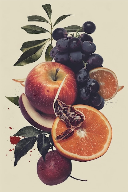 Foto hermosas composiciones de collage frutas arte de collage