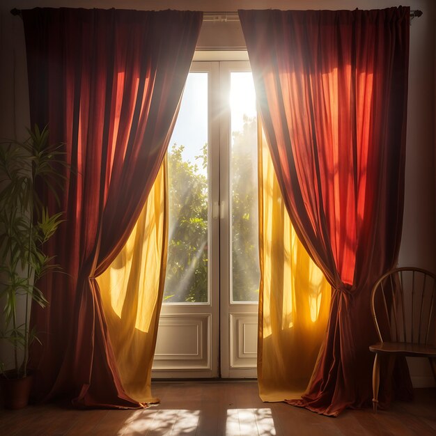 Foto hermosas cortinas blancas en el alféizar de la ventana en la luz de la mañana