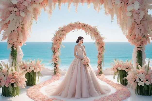 Foto hermosas decoraciones para la ceremonia de la boda cuando en la orilla del mar