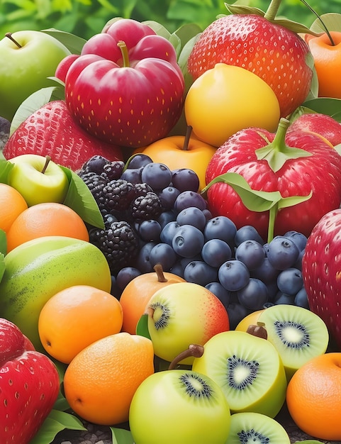 Hermosas y diferentes frutas que se mantienen en la mesa del comedor generadas por ai