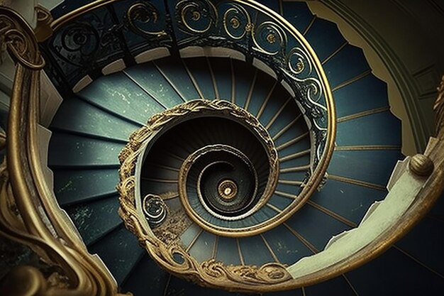Foto hermosas escaleras en espiral de época