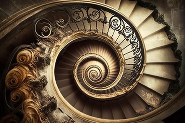 Foto hermosas escaleras en espiral de época