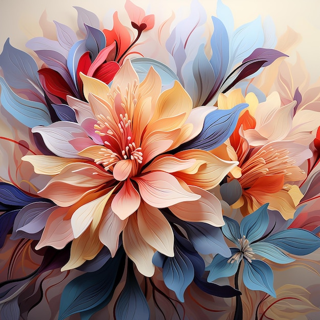 Hermosas flores abstractas estilizadas brillantes con fondo floral con ilustración de fondo floral para sitios web generados con IA