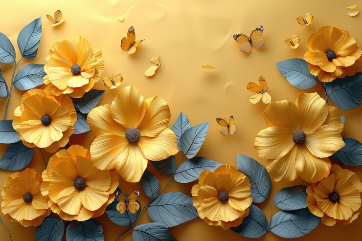 Hermosas flores abstractas con papel pintado en 3D