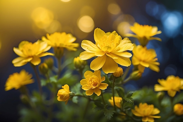 Hermosas flores amarillas en un fondo bokeh