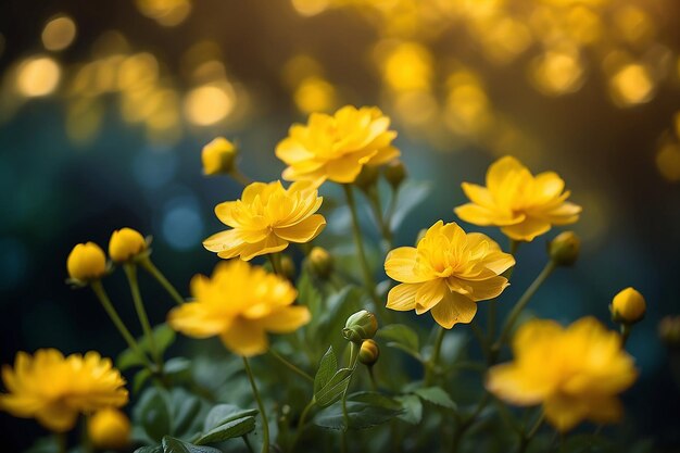 Hermosas flores amarillas en un fondo bokeh