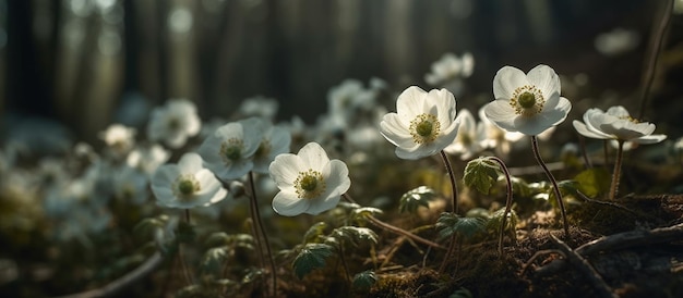 Hermosas flores blancas de anémonas en primavera Imagen generada por IA