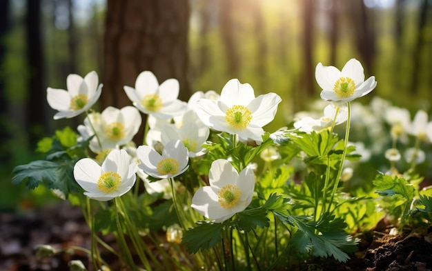 Hermosas flores blancas de las anémonas en primavera