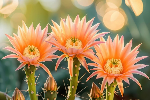 Foto hermosas flores de cactus de color naranja claro