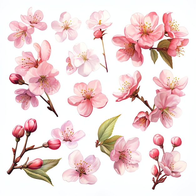 hermosas flores de cerezo acuarela ilustración de clipart