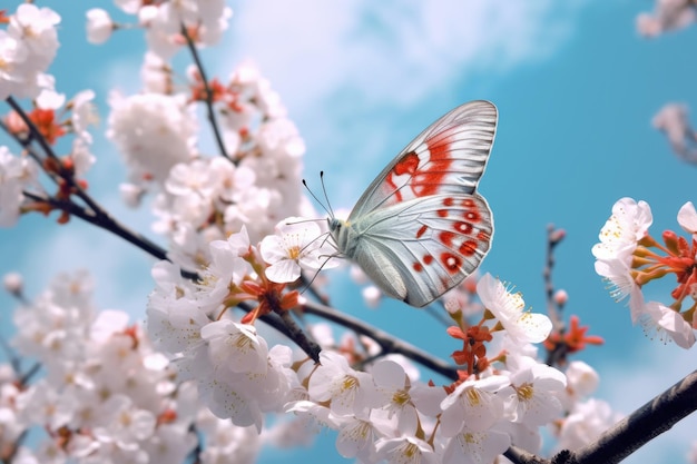 Hermosas flores de cerezo contra el fondo del cielo azul IA generativa