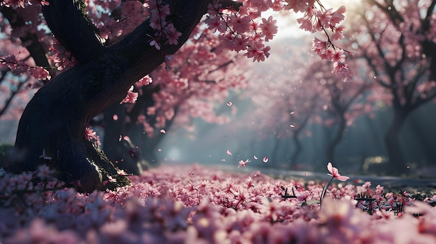 Foto hermosas flores de cerezo en el parque en primavera fondo de la naturaleza