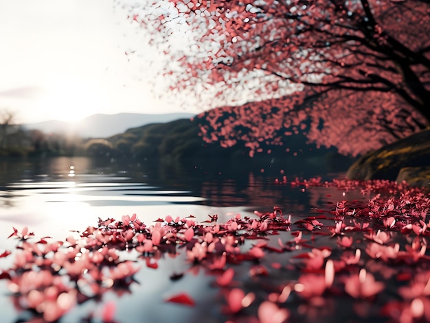 Hermosas flores de cerezo en primavera Las flores de cerezo se reflejan en el agua