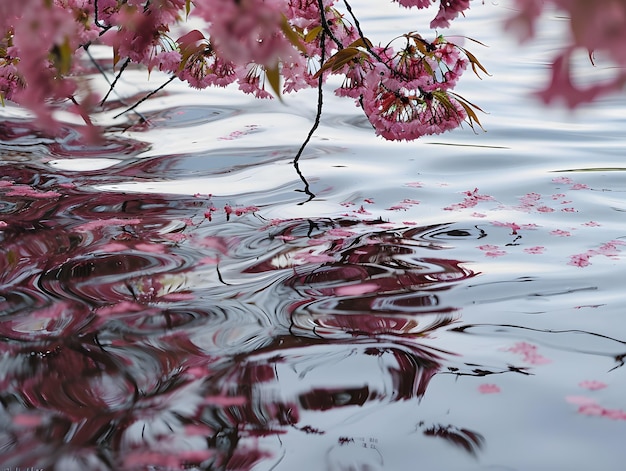 Hermosas flores de cerezo en primavera Las flores de cerezo se reflejan en el agua