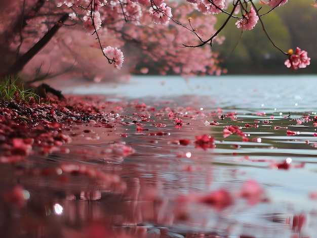 Hermosas flores de cerezo en primavera Las flores de cerezo se reflejan en el agua