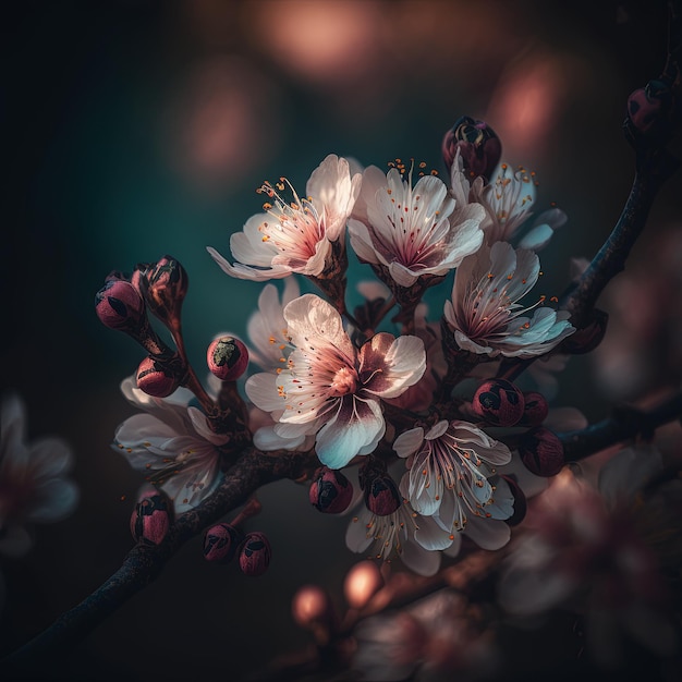 Hermosas flores de cerezo rosa en primavera